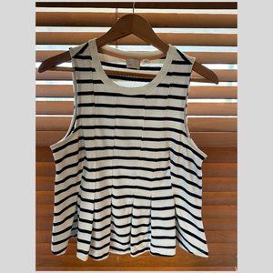 ANTHROPOLOGIE 9-H15 STCL Striped Peplum Sleeveless White & Dark Navy Blue Top
